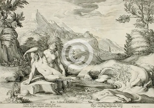 Salmacis and Hermaphrodite Transformed into a Single Person, published 1615. Creator: Hendrik Goltzius.