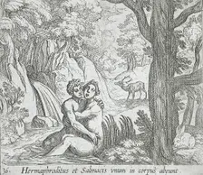 Salmacis and Hermaphroditus, published 1606. Creators: Antonio Tempesta, Wilhelm Janson