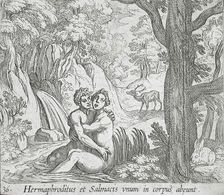 Salmacis and Hermaphroditus, published 1606. Creators: Antonio Tempesta, Wilhelm Janson