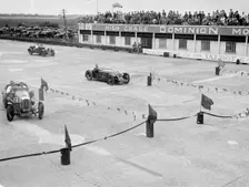 Salmson, Alta and Riley cars in action at the JCC Members Day, Brooklands, 4 July 1931. Artist: Bill Brunell