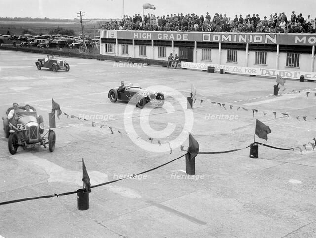 Salmson, Alta and Riley cars in action at the JCC Members Day, Brooklands, 4 July 1931. Artist: Bill Brunell.