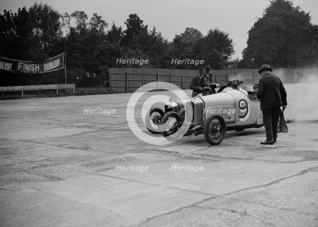 Salmson and Amilcar competing in a race at a Surbiton Motor Club meeting, Brooklands, Surrey, 1928. Artist: Bill Brunell.