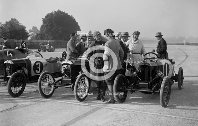 Salmson and two GNs, JCC 200 Mile Race, Brooklands, 1922. Artist: Bill Brunell.