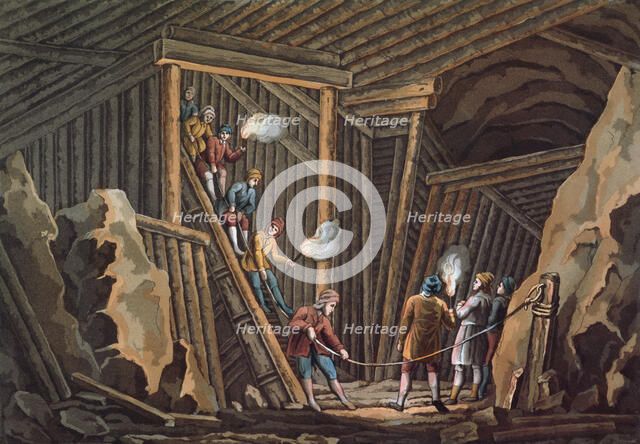 Salt mine in Halbein, engraving.