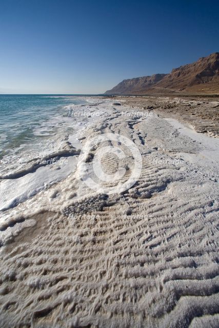 Salt on the shore of the Dead Sea, Israel. Creator: Samuel Magal.