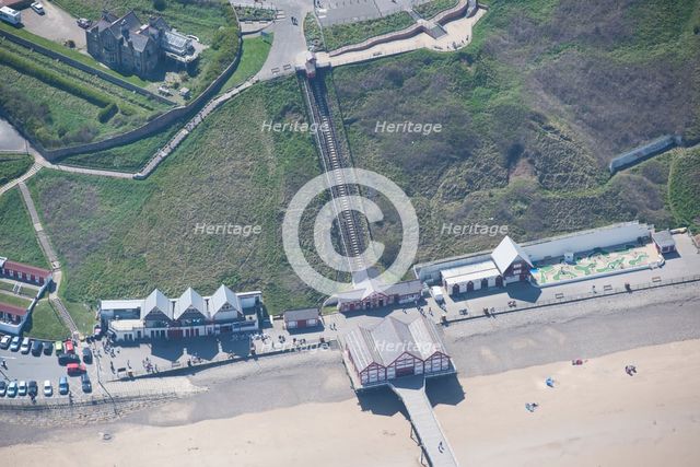 Saltburn Cliff Railway and the entrance building to Saltburn Pier, Redcar and Cleveland, 2016. Creator: Dave MacLeod.