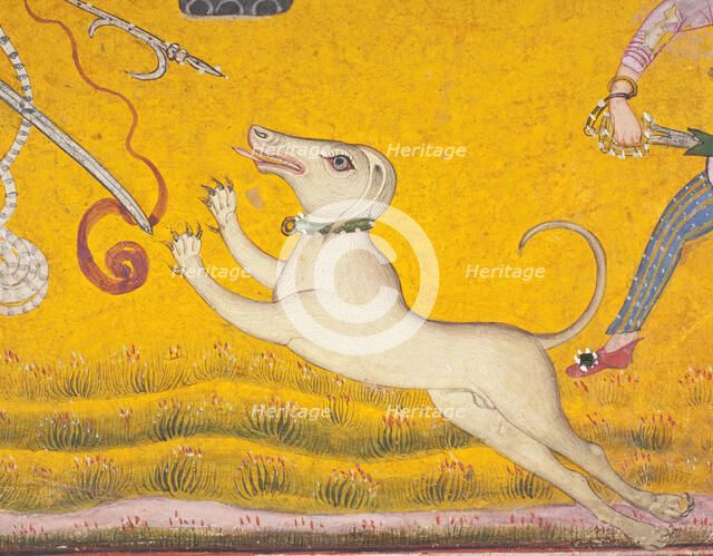 Saluki dog in 'Battling Elephants' (image 5 of 6), c1700. Creator: Unknown.
