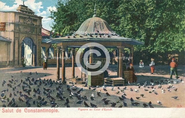 'Salut de Constantinople - Pigeons au Cour d'Eyoub', c1900. Artist: Unknown.