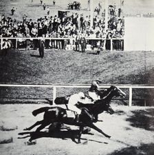 Salvator beats Tenny by a throat latch Sheepshead Bay Race Track, New York, USA, 1890. Creator: Unknown
