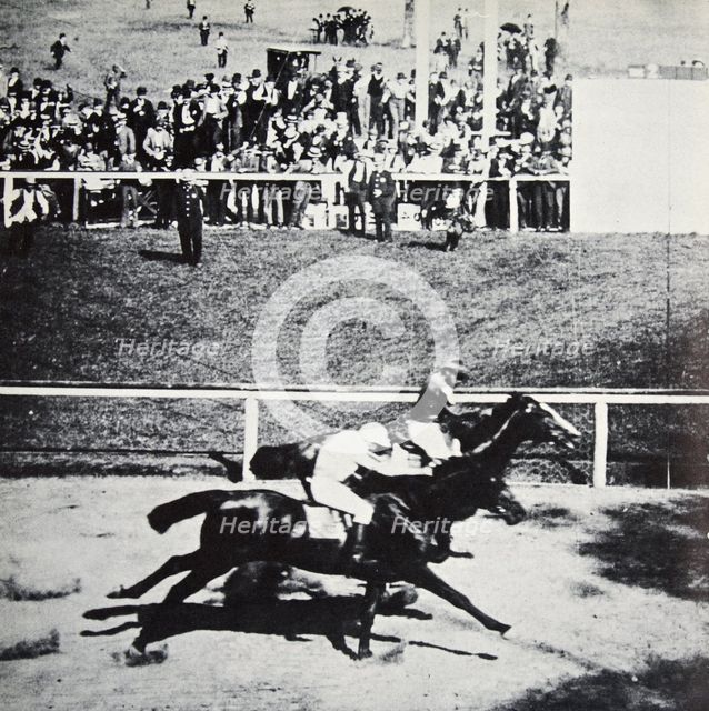 Salvator beats Tenny by a 'throat latch', Sheepshead Bay Race Track, New York, USA, 1890. Creator: Unknown.