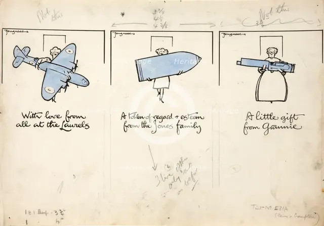 Salvage World War II poster... women carrying an aeroplane, a shell and machine gun, c1939-1946. Creators: Central Office of Information, Cyril Kenneth Bird.