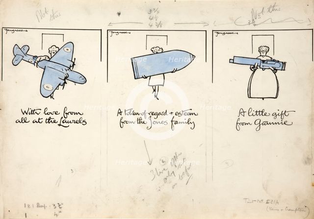 Salvage World War II poster... women carrying an aeroplane, a shell and machine gun, c1939-1946. Creators: Central Office of Information, Cyril Kenneth Bird.