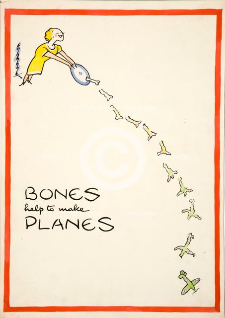 Salvage:'Bones help to make planes', World War II poster, between 1939 and 1946. Creators: Central Office of Information, Cyril Kenneth Bird.