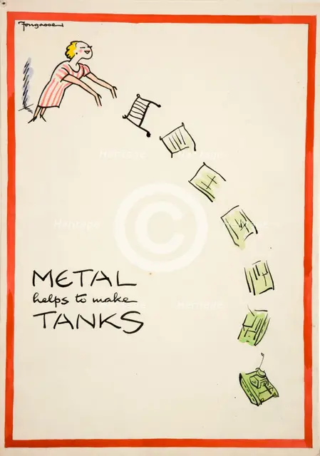 Salvage: 'Metal helps to make tanks', World War II poster, between 1939 and 1946. Creators: Central Office of Information, Cyril Kenneth Bird.