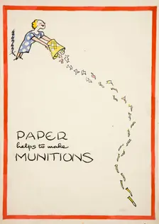 Salvage: Paper helps to make munitions World War II poster, between 1939 and 1946. Creators: Central Office of Information, Cyril Kenneth Bird