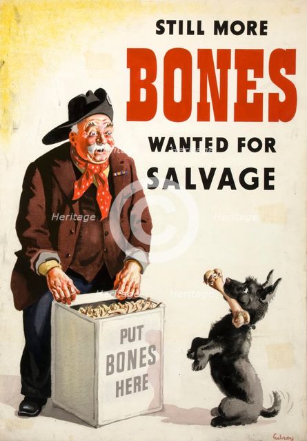 Salvage: 'Still more bones needed for salvage'..., World War II poster, c1939 and 1946. Creators: Central Office of Information, John Gilroy.
