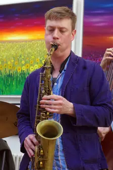 Sam Braysher, Sam Braysher Quartet, Clocktower Cafe Jazz Club, Croydon, London, March 2025. Creator: Brian O'Connor