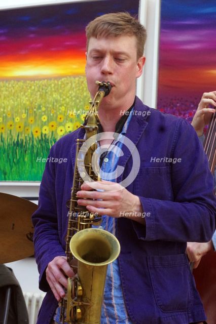 Sam Braysher, Sam Braysher Quartet, Clocktower Cafe Jazz Club, Croydon, London, March 2025. Creator: Brian O'Connor.