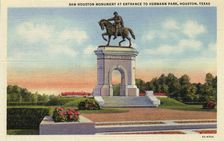 Sam Houston Monument at the entrance to Hermann Park, Houston, Texas, USA, 1936