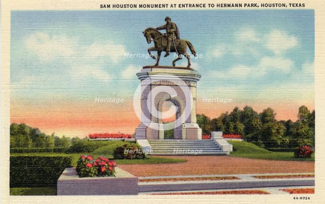 Sam Houston Monument at the entrance to Hermann Park, Houston, Texas, USA, 1936. Artist: Unknown