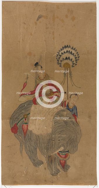 Samantabhadra on an Elephant with Two Attendants, 1392-1910. Creator: Unknown.