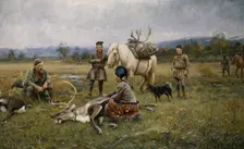 Sami Collecting Reindeer which have Been Shot, 1892. Creator: Johan Tiren