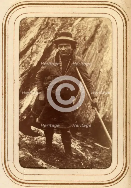Sami man with a stick, 1868. . Creator: Lotten von Duben.