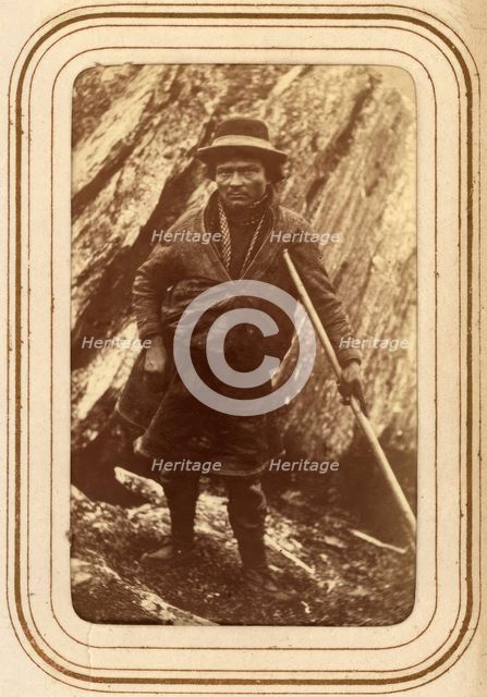 Sami man with a stick, 1868. . Creator: Lotten von Duben.