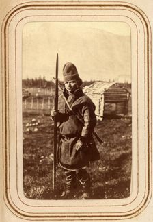 Sami man with spear, 1868. Creator: Lotten von Duben