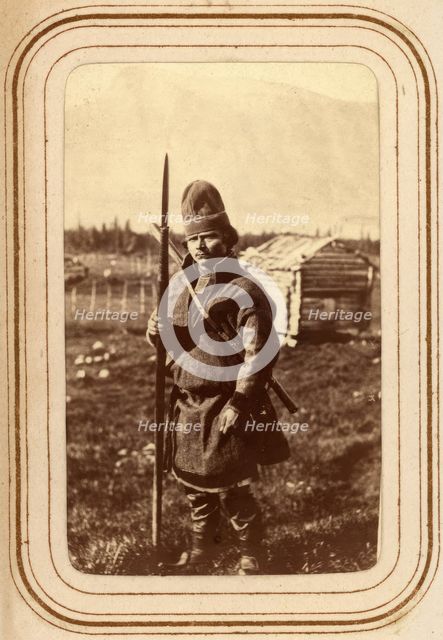 Sami man with spear, 1868.  Creator: Lotten von Duben.