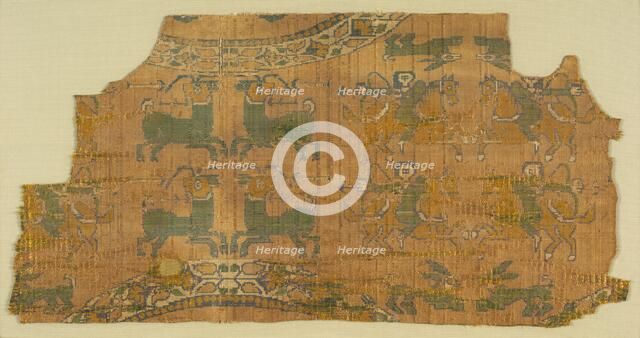 Samite fragment with hunters, 800s. Creator: Unknown.