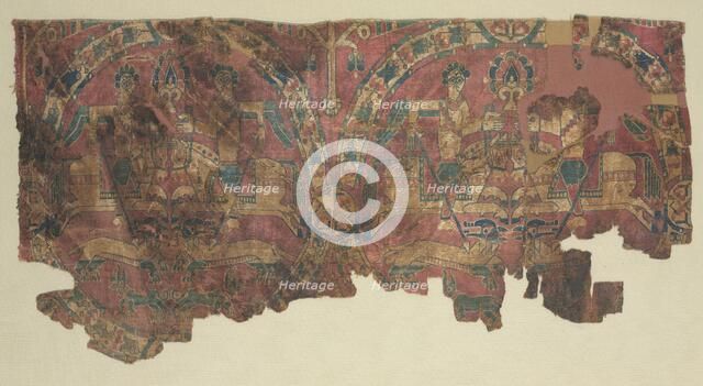 Samite roundels with hunters, 800s. Creator: Unknown.