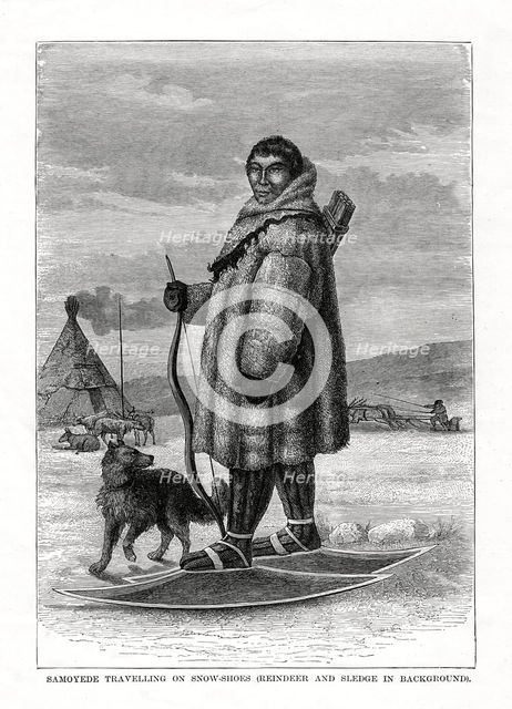 'Samoyede Travelling on Snow-Shoes', Russia, 1877. Artist: Unknown