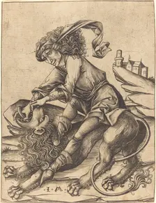 Samson and the Lion, c. 1475. Creator: Israhel van Meckenem