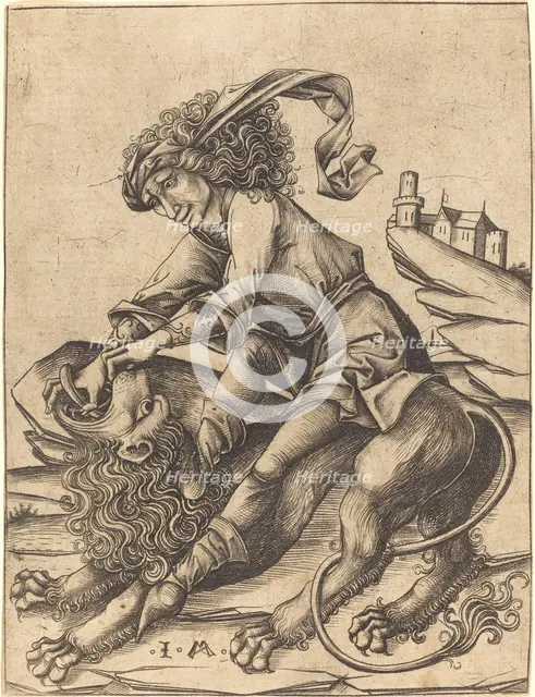 Samson and the Lion, c. 1475. Creator: Israhel van Meckenem.