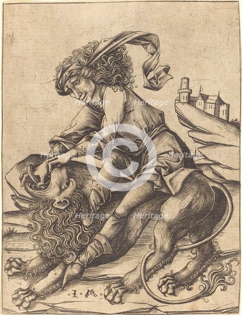 Samson and the Lion, c. 1475. Creator: Israhel van Meckenem.