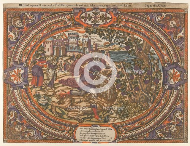 Samson and the Lion, from the Story of Samson, ca. 1560-80., ca. 1560-80. Creator: Anon.