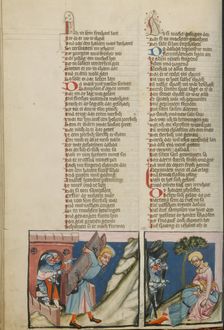 Samson Carrying Off the City Gate of Gaza: Delilah Tying Up Samson; Weltchronik, about 1400-1410. Creator: Unknown