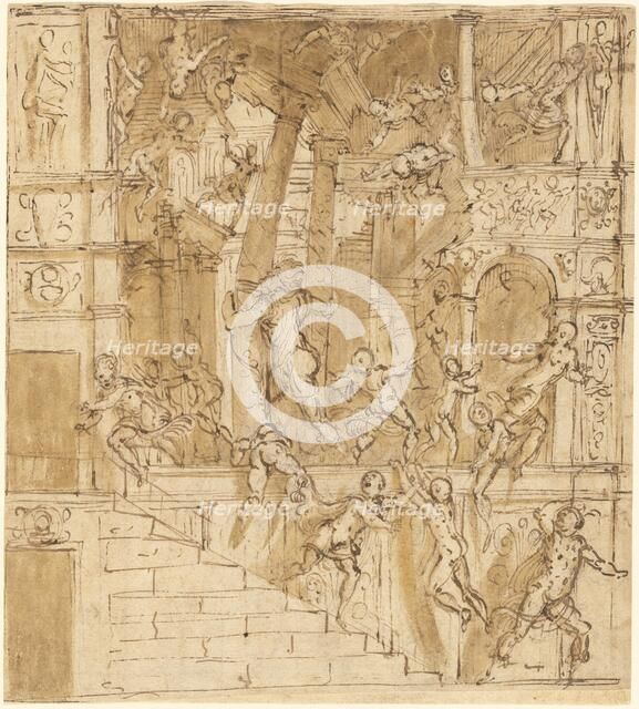 Samson Destroying the Temple, 1550s. Creator: Lattanzio Gambara.