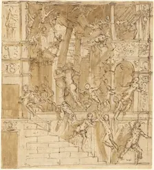 Samson Destroying the Temple, 1550s. Creator: Lattanzio Gambara