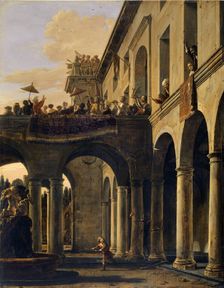 Samson destroying the Temple of Dagon, 1659. Creator: Salomon de Bray