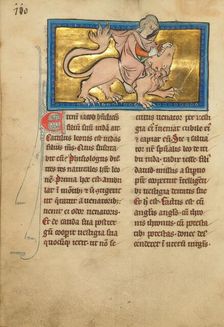 Samson Fighting a Lion; De Natura Avium; De Pastoribus et Ovibus, 1277 or after. Creator: Unknown