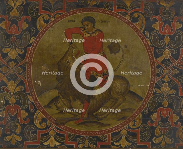 Samson Fighting the Lion, Early 18th century. Artist: Russian icon  