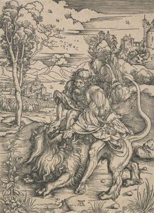 Samson fighting with the lion, 1496-1497. Creator: Albrecht Durer