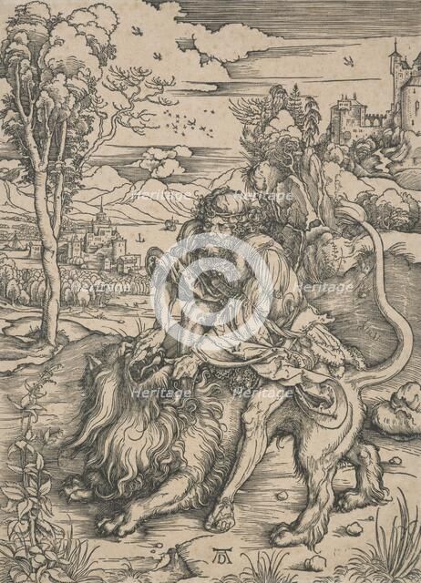 Samson fighting with the lion, 1496-1497. Creator: Albrecht Durer.