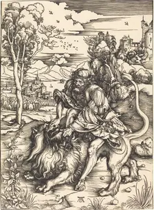 Samson Fighting with the Lion, c. 1497/1498. Creator: Albrecht Durer