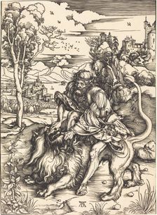 Samson Fighting with the Lion, c. 1497/1498. Creator: Albrecht Durer