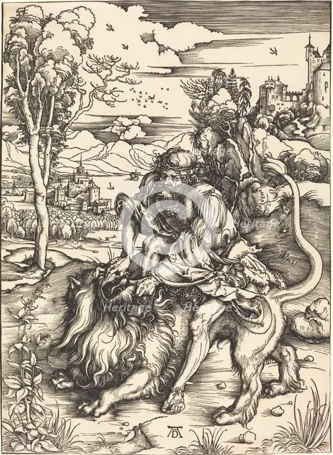 Samson Fighting with the Lion, c. 1497/1498. Creator: Albrecht Durer.