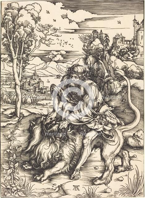 Samson Fighting with the Lion, c. 1497/1498. Creator: Albrecht Durer.