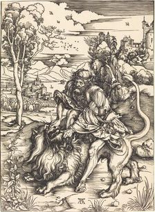 Samson Fighting with the Lion, c. 1497/1498. Creator: Albrecht Durer